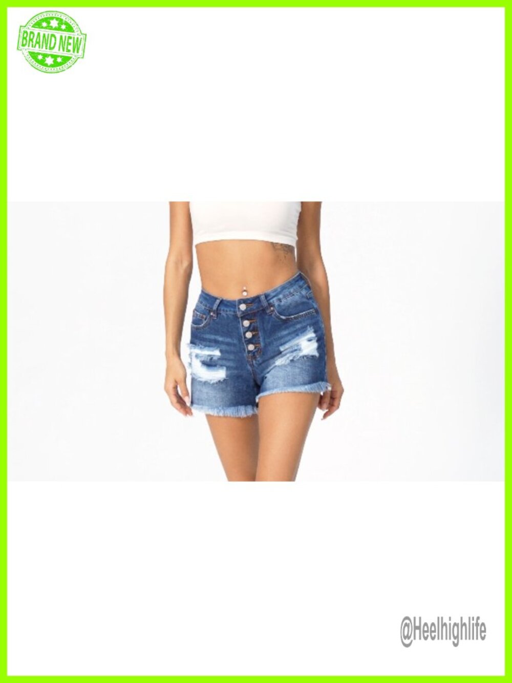 Women's Ripped Denim Jean Shorts Mid Rise Raw Hem Summer Casual - Picture 4 of 4